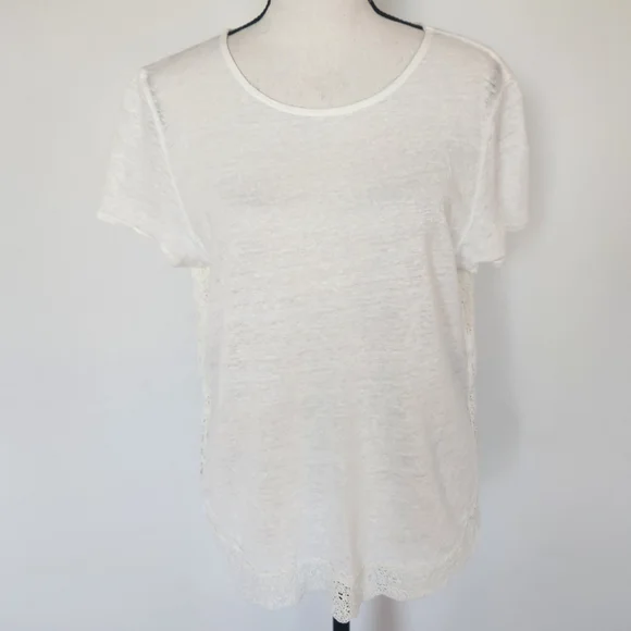 Sezane Off White Linen Top Shirt Scalloped Crochet Detailing Size Medium - Picture 2 of 10